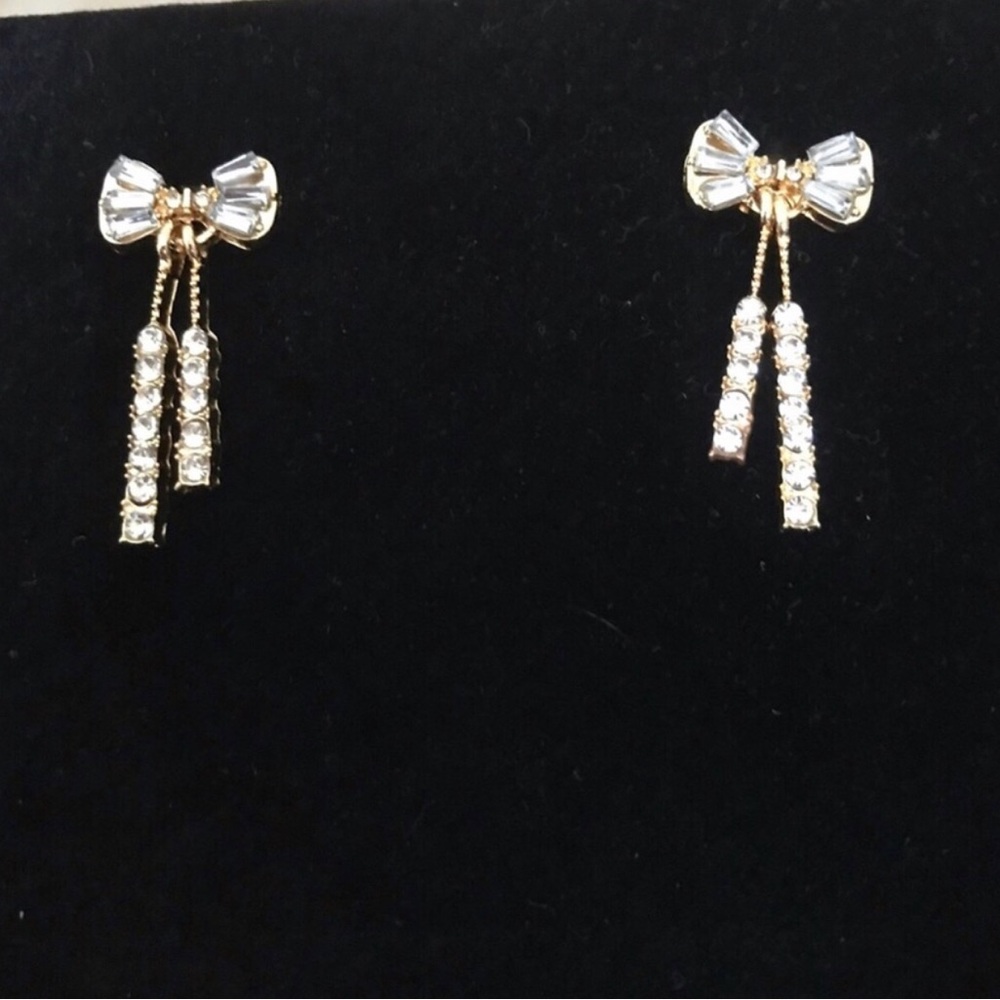 Gold Bow Drop Crystal Earrings